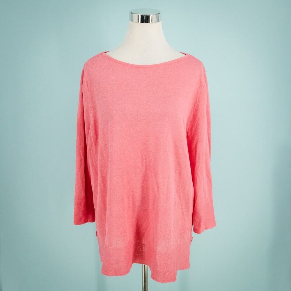 J. Jill Size XL Pink Caroline Boat Neck Long Sleeve Linen Cotton Blend Sweater